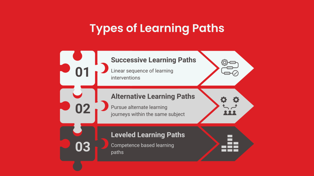 Diagram showcasing types of learning paths: successive, alternative, and leveled.